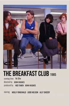 the breakfast club poster with four people sitting on chairs