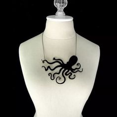 A Large Acrylic Black Octopus Necklace On A Black Chain. Goth Punk Killstar Hot Topic Blackstar Sourpuss Nautical Halloween Costume Octopus Jewelry, Cheap Diamond Rings, Steampunk Pendant, Octopus Necklace, Octopus Pendant, Pendant Necklace Simple, Jewelry Choker, Kraken, E Bay