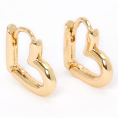 Claire's Gold 15MM Tube Heart Huggie Hoop Earrings Heart Hoops Earrings, Gold Jewelry Hoops, Hoop Heart Earrings, Back To School Jewelry, Claire’s Earrings, Stuff I Want To Buy, Preppy Gold Jewelry, Birthday Wishlist For Teens, Christmas Wishlist For Teens