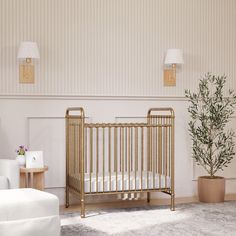 Namesake's best-selling Abigail Crib has been reimagined for small spaces – perfect for nursery nooks, shared bedrooms, and grandma's guest room. It's a smart alternative to a bassinet that will last longer and convert to a toddler bed and daybed as your little one grows. The Abigail 3-in-1 Convertible Mini Crib features a portable design with removeable casters, premium steel and traditional metal casting at the joints to emulate vintage American style. Features: GREENGUARD GOLD CERTIFIED: This Metal Crib, Nursery Nook, 4 In 1 Crib, Nursery Baby Room, Mini Crib, Shared Bedrooms, Modern Nursery, Vintage Iron, Nursery Furniture