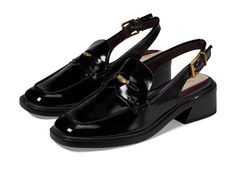 Franco Sarto Giada Slingback Loafers - Women's Flat Shoes : Black : Step into urban chicness in these slip-on Franco Sarto Giada Slingback Loafers with metallic ornament on penny holder strap and slingback adjustable buckle strap closure. Faux Leather upper and insole. Synthetic lining. Stacked block heel. Square toe silhouette. Polyurethane outsole. Imported. Measurements: Heel Height: 1 1 4 in Weight: 13 oz Platform Height: 1 4 in Product measurements were taken using size 9, width M. Please note that measurements may vary by size. Slingback Loafers, Kicks On Fire, Women's Flat Shoes, Franco Sarto Shoes, Franco Sarto, Loafers For Women, Shoes Black, Flat Shoes, Womens Flats