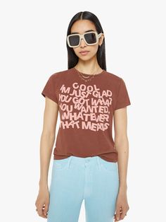 a woman wearing sunglasses and a t - shirt that says cool as can you get