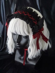 Attention: This price includes a hairband only, others are not included. Red And Black Outfits, Red Gothic, Dress Design Sketches, Head Accessories, Virtual Closet, Fancy Outfits, Gothic Lolita, Design Reference, Dress Design