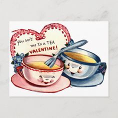 a valentine card with two cups of tea