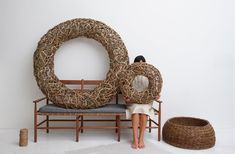 Annemarie O'Sullivan Large Random Woven Wreath Woven Wreath, Accent Tray, Dark To Light, Stool Chair, Holiday Wreath, Craft Studio, Linen Towels, Kitchen Linens, Table Seating