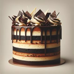 a cake with chocolate and cream frosting on top