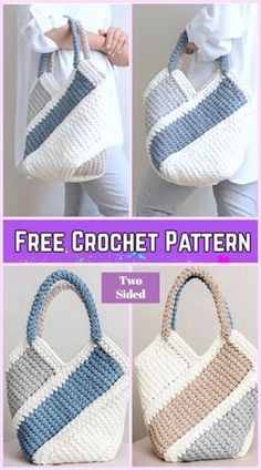 crochet bag pattern with three different pictures and text that says free crochet pattern