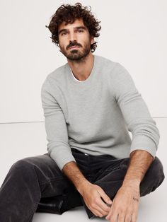 The sweater we reach for season after season, this classic crew-neck in 100% Merino wool is warm yet lightweight, breathable and moisture wicking.  This version features an almond thermal stitch that gives it texture and character.  We love to layer it over a crisp white T-shirt or underneath a flannel over shirt.  Classic:  A straight & easy fit.  Our wool is certified by the Responsible Wool Standard, which protects sheep and the land they graze on.  Crew neck.  Straight hem.  Standard fit.  L Thermal Stitch, Over Shirt, Mens Fall, Outerwear Sweater, Fall 2024, Big And Tall, White T Shirt, The Land, White Tshirt