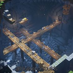 an aerial view of a bridge in minecraft