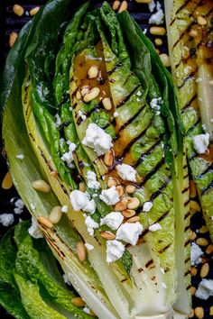 Grilled romaine lettuce topped with feta cheese and pine nuts. Grilled Ribeye Steak Recipes, Romaine Lettuce Recipe, Lettuce Recipe, Grilled Romaine Lettuce, Gyro Wrap, Strip Steak Recipe, Grilled Ribeye Steak, Lettuce Recipes, Ribeye Steak Recipes