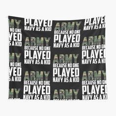 an army themed wall tapestry hanging on a wall