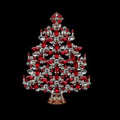 "\"Luxurious Vintage Czech Christmas tree handcrafted with Clear and LT Siam colored rhinestone crystals. A special keepsake to add to your table top Christmas ornament collection.  Size :   10,23 x 13,78 inch (26 x 35). Jewelry Trees, Jeweled Christmas Trees, Jewel Art, Christmas Brooches, Jewelry Pictures, Jeweled Christmas, Jewelry Christmas Tree, Christmas Brooch, Vintage Jewlery