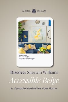 a living room with blue and yellow furniture on the cover of a brochure