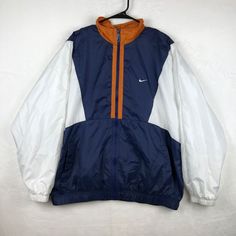 Vintage Nike Windbreaker Full Zip Jacket Youth Size XL (16-18) Blue Orange White SIZE: Youth Size XL (16-18) Brand new with tags.  Please see pictures for measurements. Returns: If you are not 100% satisfied with your item, please contact us ASAP and we will make it right. Returns are accepted within 30 days, through the eBay return process. If you have any questions, please reach out and we will get back with you as quickly as possible. Shipping: We strive to ship items within 24 hours upon payment received, excluding weekends and holidays. Windbreaker Outfit, Vintage Nike Windbreaker, Blue Orange White, Shirt Design Inspiration, Denim Pocket, Nike Windbreaker, Vintage Windbreaker, Payment Received, White Jacket