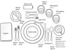 an image of a table setting with place settings and utensils in black and white