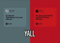 two red and grey squares with the words y'all on them in different languages