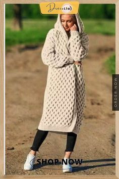 Fashion Casual Solid Color Knitting Cardigan Tricotin Long, Thick Knit Cardigan, Color Knitting, Knitting Cardigan, Long Cardigan Sweater, Long Knit Sweater, Gilet Long, Winter Boho, Hoodie Cardigan