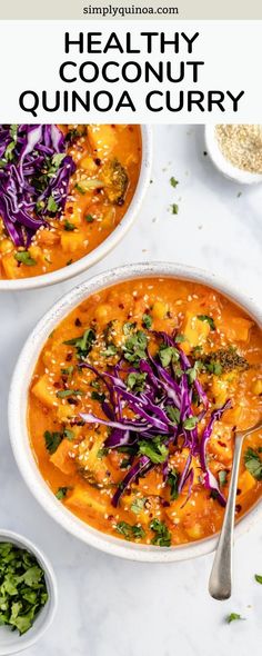 two bowls filled with healthy coconut quinoa curry