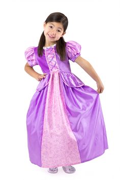 Your little princess can let their hair down in this gorgeous, comfortable Rapunzel princess dress. Soft purple velvet bodice with puffy princess sleeves Features purple and pink trims that match the "laced" up inset Two color china silk skirt decorated with a gorgegous leaf pattern Breathable, Silky Soft, 100% Polyester Fabrics Accessories Sold Separately Princess Costumes Kids, Rapunzel Purple, Accessories Matching, Rapunzel Princess, Rapunzel Costume, Rapunzel Dress, Princess Dress Kids, Princess Sleeves, Princess Dress Up