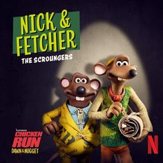 two cartoon mice standing next to each other in front of a dark background with the caption nick e fetcher os bicices