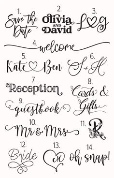 wedding calligraphy for the bride and groom to write on their wedding day, with handwritten