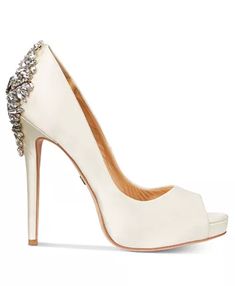 Badgley Mischka Kiara Embellished Peep-Toe Evening Pumps & Reviews - Heels & Pumps - Shoes - Macy's Bridal Shoes Low Heel, Badgley Mischka Shoes, Heels Pumps, Shoes White, Pump Sandals, Badgley Mischka, Bridal Shoes, Pump Shoes, Wedding Stuff