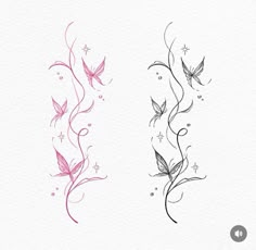 two different designs with flowers and butterflies on the left side of the image, one is pink