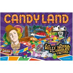 the candy land board game is shown in front of an image of a man wearing a hat