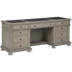 an old style desk with two drawers and one drawer on the bottom, in grey wood