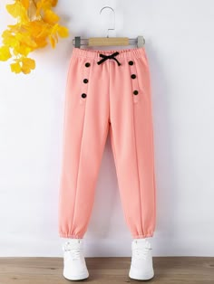 Girls Dres, Kids Fashion Wear, Classic Kids Clothes, Girl Sweatpants, Girls Joggers, American Girl Clothes, Pink Collar, Colored Pants, Pants Design