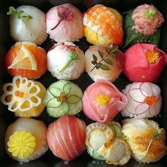 there are many different types of sushi in the box