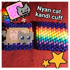 Scenecore Aesthetic, Kandi Cuff, Cat Bead, Alt Outfits, Nyan Cat, Cat Themed, Cat Theme, Perler Beads, Jewelry Bracelets