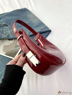 Bird in Bag - Exquisite Womens Handbag with a Distinctive New Moon-Shaped Design, Elegant Metal Buckle, Glamorous Mirror Surface, Fashionable Red Small Round Bag, Perfect for Style-Conscious Women Trendy Burgundy Bag For Evening, Elegant Red Baguette Bag With Large Capacity, Evening Handheld Hobo Bag With Single Strap, Evening Hobo Bag With Single Shoulder Strap, Burgundy Handheld Shoulder Bag For Evening, Burgundy Shoulder Bag For Party, Chic Burgundy Shoulder Bag For Party, Chic Red Handheld Baguette Bag, Trendy Handheld Hobo Bag For Formal Occasions