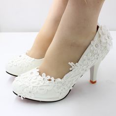 White Wedding Heels With Rhinestones And Round Toe, Wedding Shoes White, Flower Bridesmaid, Wedding Shoes For Bride, Shoes For Bride, Bridal Pumps, White Wedding Shoes, Womens Wedding Shoes, Bride Shoes