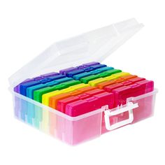 a plastic box filled with lots of different colors