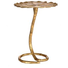 a brass table with a flower design on the top and a snake like handle around it