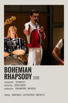 the poster for bohemian rhapsody shows two men playing drums and singing