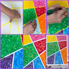 there are many different colors of beads being used to make this art project for kids