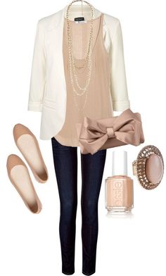 This is an outfit that I will wear after work because the clothing items look comfy and trendy but very casual and fashionable with the white jacket. Inspired Outfits, 가을 패션, White Blazer, Business Casual Outfits, Work Attire, Shoes And Accessories, Work Outfits