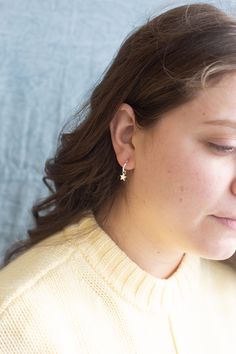 "Super dainty huggie hoop earrings perfect for everyday wear. These sterling silver hoops are a small .5 inches and have a snap in place lever for secure closure. These hoops \"hug\" the ear lobe on most women. These are lightweight and very comfortable. Your new earrings will arrive in a gift box. To see other earrings for women, please visit my home page at http://www.austindowntoearth.etsy.com" Cute Sterling Silver Hoop Earrings, Nickel-free Dainty Huggie Earrings, Cute Hypoallergenic Huggie Hoop Earrings, Everyday Hypoallergenic Star-shaped Jewelry, Everyday Hypoallergenic Star Jewelry, Nickel-free Star-shaped Huggie Earrings, Star-shaped Earrings With Ear Wire For Everyday, Everyday Drop Earrings With Star Charm, Everyday Star Cartilage Earrings