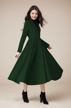 I absolutely love this swing Princess coat! It's thick and warm, it dresses up any out fit and looks amazing with heels or just flat boots. The coat looks just like the pictures, it's kind of heavy and works perfectly for the winter! The coat moves along with you! It's so beautiful! ★★FEATURES 50% wool, 50% fiber nylon polyester Fully liner with polyester Notched collar Long sleeve coat Two Seam pocket Button Closure on the waistband Fit and Flare, swing coat For Winter, Autumn,Wedding,Date, Par Tailored A-line Outerwear For Winter, Formal Fitted A-line Wool Coat, Tailored A-line Winter Outerwear, Elegant Green Wool Coat, Formal A-line Wool Coat For Fall, Elegant A-line Wool Coat, Formal Wool A-line Outerwear, Wool Single Breasted Outerwear For Wedding, Elegant Fitted A-line Wool Coat