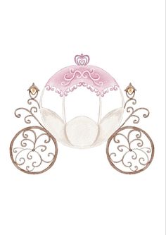 a drawing of a pink carriage with wheels and a tiara on it's head