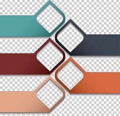 four different colored banners with squares and rectangles in the middle, on a transparent background