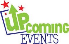 up coming events logo with stars on the bottom and green letters above it that says up coming events