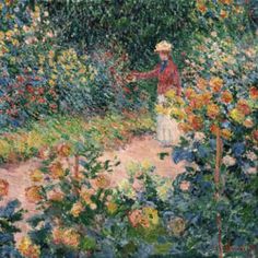 a painting of a woman in a garden