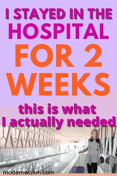 a woman standing in an airport with her luggage and the words i stay in the hospital for 2 weeks this is what i actually need