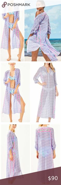 Lilly Pulitzer Jain Cover Up Tunic Women XS Pink blue Button Down Midi Beach NWT Coastal Summer, Coverup Dress, Dress Tunic, Button Dress, Summer Floral, Cover Up Dress, Womens Tunics, Tunic Dress, Purple Color