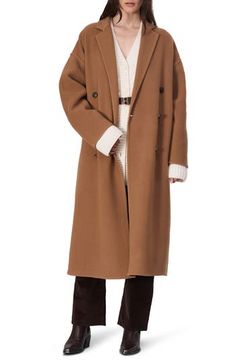 A wool-blend coat offers a classic aesthetic that's a versatile option for styling any look up or down, depending on your plans. 48 1/2" length (size Small) Double-breasted button closure Notched lapels Side-seam pockets Back vent Unlined 75% virgin wool, 25% polyamide Dry clean Imported Camel Coats For Women, Classic Aesthetic, Denim Trucker Jacket, Leather Denim, Camel Coat, Crop Top Outfits, Winter Fits, Wool Blend Coat, Trucker Jacket