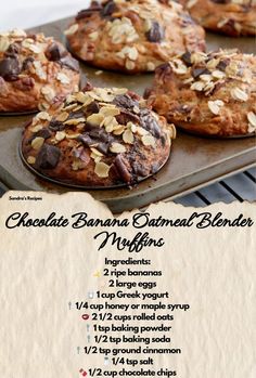 chocolate banana oatmeal blender muffins recipe on a baking sheet