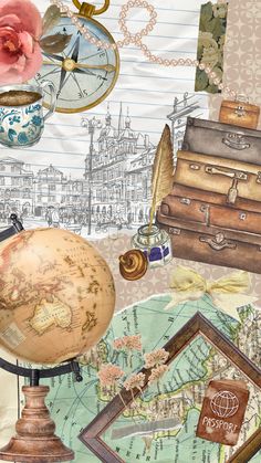 an image of a map with suitcases and other items